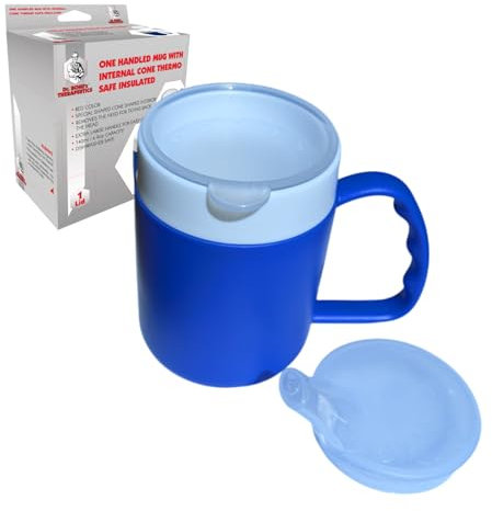 DR. BONE'S THERAPEUTICS ® Mug with Internal Cone BlackBerry with Spouted Lid with Small Opening, Drinking aid, Thermo Mug, Feeding Cup 140 ml (Blue 2 Lids)