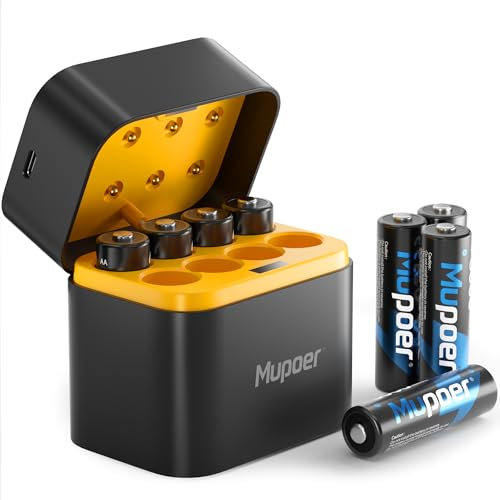 Rechargeable Battery AA with Charger,3000mWh Lithium Aa Batteries 8 Count 1.5V,Double A Batteries High Capacity,Lithium ion Battery with Charging Storage Box,Aa Lithium Batterie for Blink Xbox