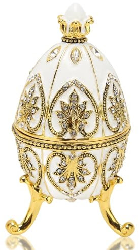 Emaillierte Fabergé-Ei-Schmuckschatulle, Emaillierte Schmuckschatulle Mit Scharnier, Einzigartiges Ornament, Dekorative Schmuckschatullen Für Mädchen, Für Geburtstagsfeier, Heimkommode (Weiß)