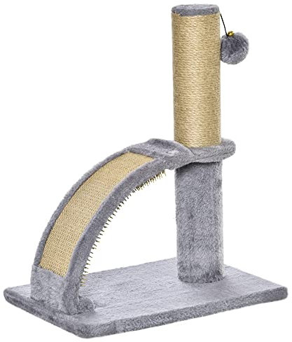 PawHut Árbol Rascador para Gatos Altura 43 cm Mini Árbol para Gatos Torre para Gatos con Tabla para Rascar Bola Colgante y Poste de Yute Gris