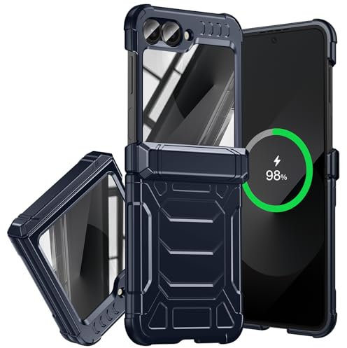 for Samsung Galaxy Z Flip6 Case: Rugged Hinge Military Grade Protection Shockproof Silicone Protective Cell Phone Cover with Screen Protector (Blue)