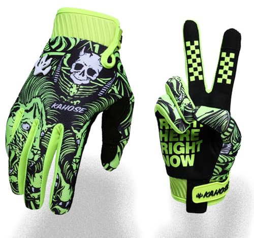 Fast passion Skeleton-Paw Motorradhandschuhe für Damen und Herren, Fahrradhandschuh, atmungsaktiv, Dirtbike-Handschuh für ATV, MTB, Motocross-Rennen, Grün 02, Größe S