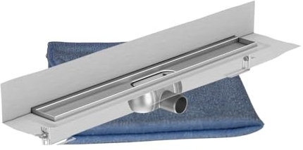 BADfabrik24 ACO ShowerDrain C Rinnenkörper 118,5 cm – Edelstahl Duschrinne, Einbauhöhe 8–12,8 cm, mit Dichtmanschette & Aufkantung hinten + Mikrofasertuch, bodengleiche Dusche