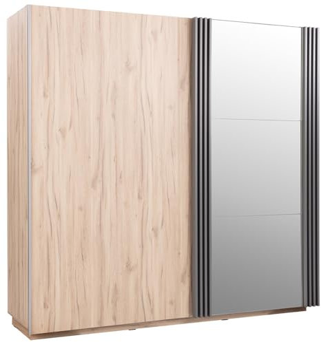 Lomadox Jugendzimmer Kleiderschrank Schwebetürenschrank Warddrobe 215 cm breit in Eiche und Anthrazit mit Spiegeltür