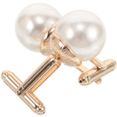 FRCOLOR 2stücke Perlen Manschettenknöpfe Goldfarben Elegante Schmuckknöpfe Für Herren Business Hemden Hochzeit Anzug Zubehör Für Französische Hemdärmel