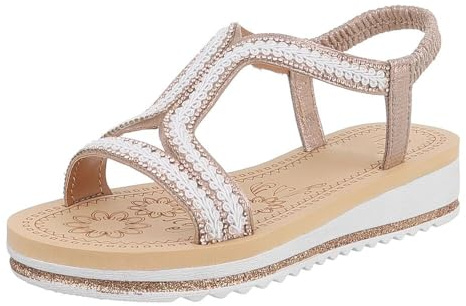 Ital Design Damenschuhe Sandalen & Sandaletten Keilsandaletten, LOLO24-, Textil, Beige, Gr. 38