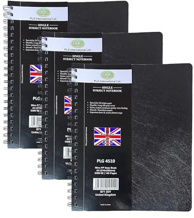 TENLITE [𝟑 𝐏𝐚𝐜𝐤 A4 Notebook with Pen – Excellency Twin Wire Black Notepad, 140 Lined Pages – Durable Poly Cover, Rounded Corners – Ideal for Study & Office