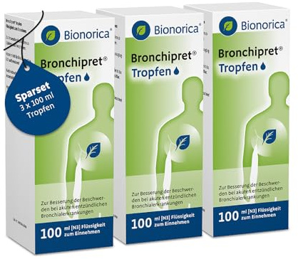 Bronchipret® Tropfen - Flüssigkeit zum Einnehmen, Sparset 3x 100ml (300ml) | Pflanzliches Arzneimittel bei akuter Bronchitis & Husten mit zähflüssigem Schleim I inklusive Messbecher I ab 6 Jahren