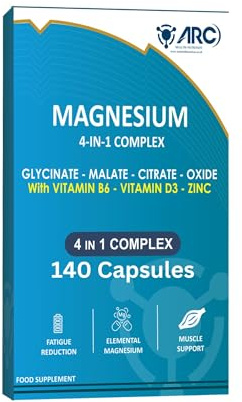 Magnesium Complex with Vitamin B6 + D3 + Zinc 140 Capsules | Magnesium Supplement with Bisglycinate + Malate + Oxide + Citrate I High Strength Vegetarian Capsules