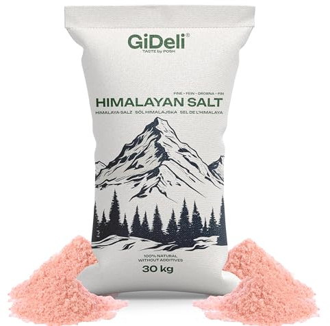 GiDeli Himalaya Salz Fein 30 kg - Rosa Kristallsalz aus Pakistan | größter Vorrat im Sortiment, gleichbleibend feines Korn, unraffiniert und ohne Rieselhilfe verarbeitet