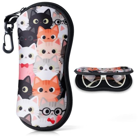 Playexen Custodia per Occhiali da Sole con Cerniera per Uomo & Donna Borsa per Occhiali in Neoprene Morbida & Ultraleggero Custodie per Occhiali Portatile con Moschettone per Occhiali Chiavi