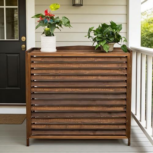 Copri Condizionatore Da Esterno Legno Copertura Condizionatore Esterno Legno Copricondizionatore Marrone Copertura Motore Condizionatore per Giardini E Balconi Supporti per Piante(86x35x80cm)