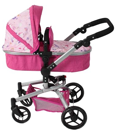 Bayer Chic 2000 Kombi Puppenwagen Yolo 2in1 Pink Einhorn Kinderpuppenwagen | 2in1 Kombi-Puppenwagen ab 3 Jahren. Mit wandelbarem Sportsitz, Babywanne & Schwenkschieber. Höhenverstellbar von 46-82cm.