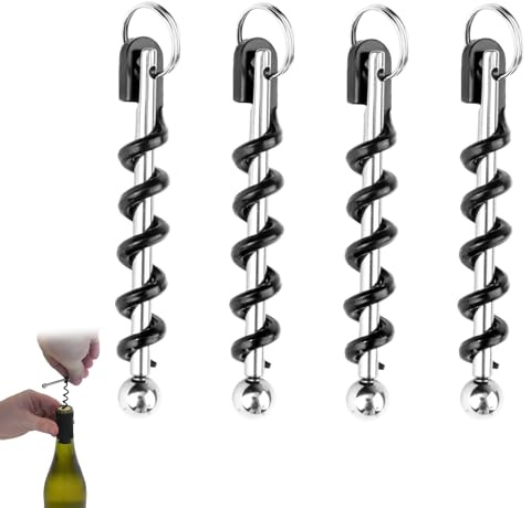 Dargkwn 4 portachiavi per cavatappi, apribottiglie vino, cavatappi, apribottiglie portatile, per picnic all'aperto, campeggio e feste, apertura senza sforzo e spirale rinforzata