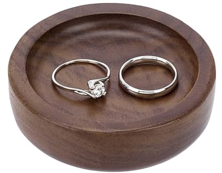 PH PandaHall 1Pc Wood Jewellery Tray Ring Dish Small Trinket Holder Jewellery Storage Organizer for Bedroom Vanity Earring Office Mini Plant Pot Gift Women, 2.78in Dia x 0.81in T, Coconut Brown