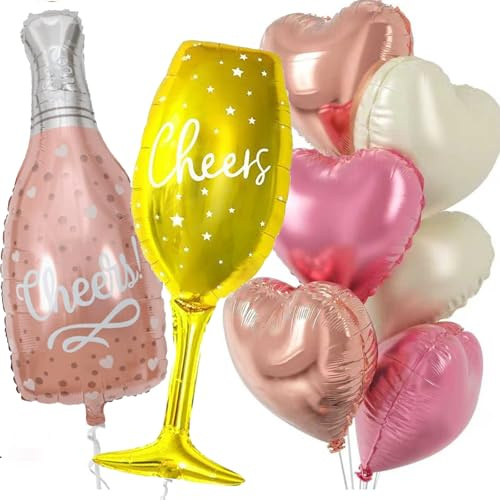 Champagner Ballon Set Roségold mit Flasche & Glas für Geburtstag Hochzeit