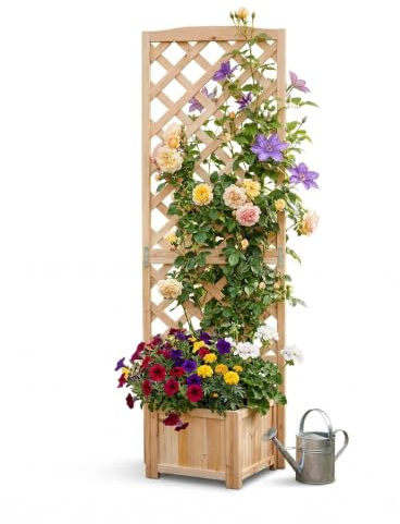 Relaxdays Pflanzkasten mit Rankgitter, HBT: 180x55x51 cm, Natur | Pflanzkübel mit Spalier, Balkon & Garten, Tannenholz