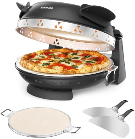Kenwood My Pizzeria - Electric Pizza Oven, Indoor Pizza Maker, 400°C Dual Heating, Ready in Just 4 Minutes, Removable 30cm Stone, Includes 2 Peels, Timer, 1500W, Black (KPO10.000BK)