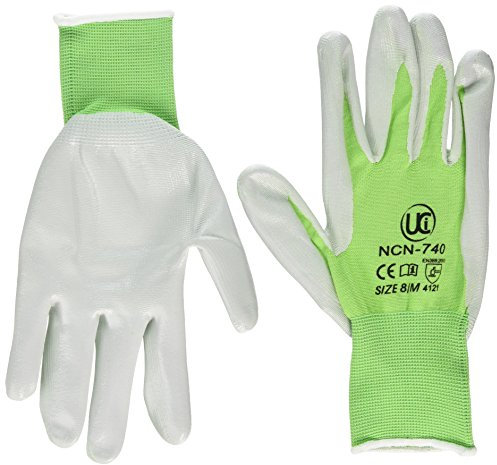 UCI NCN Lightweight Nitrile Coated Work DIY Gardening Work Assembly Safety Gloves (8/Medium, NCN-740 - Green)