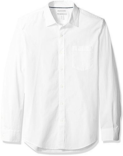 Amazon Essentials Men's Slim-Fit Long-Sleeve Poplin Shirt, White, M