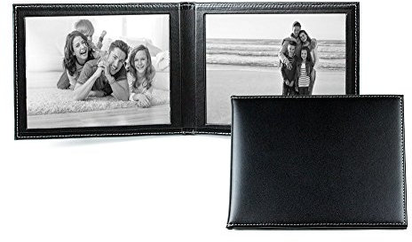 DELMON VARONE - Personalisierbarer Reisebilderrahmen 13x18 Cambridge Leder Schwarz, Fotoalbum Collage quer für Zwei Bilder, Einsteckalbum mit Rahmen doppelt & klappbar, Foto Album personalisiert