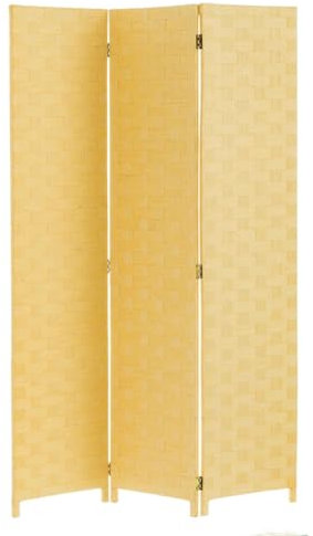 LOLAhome Biombo de 3 Paneles Plegable, Panel Divisor de Espacios de Madera y Papel Trenzado, Separador de Ambientes para Dormitorio, Salón, Oficina Beige120x175 cm