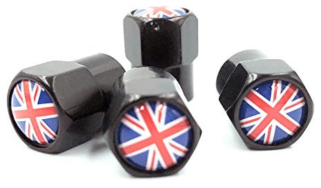 Schwarz Union Jack Flagge Rad Ventil Staubkappen