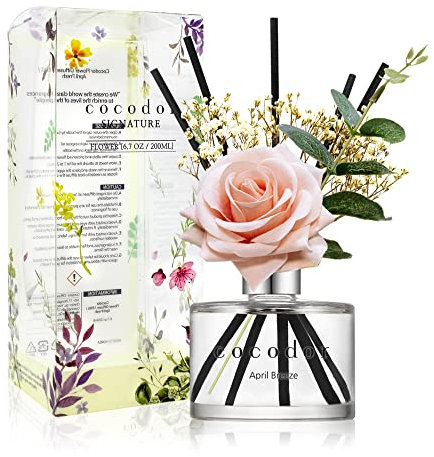 Cocod'or [COCODOR/April Breeze Reed diffuser oil 200ml with Rose, Eucalyptus and Preserved Flower sticks. Best for Home, Kitchen, Bathroom. Diffusers with Sticks