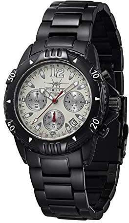 FIREFOX Herren- Armbanduhr AIRFIGHTER Chronograph analog Quarz Edelstahl SCHWARZ Zifferblatt Silber 10 ATM wasserdicht FFS02-104c