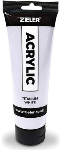 Peinture acrylique Zieler® Premium - Grand tube de 250 ml - Idéal pour le papier, la toile, le bois, la céramique, les tissus et l'artisanat. Pigments riches pour une qualité supérieure - Blanc titane