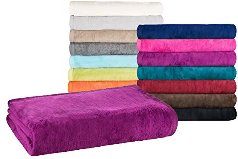MOON - Classic Kuscheldecke 150x200 cm Brombeere Wolldecke einfarbig, Pflegeleichte Baumwollmischung