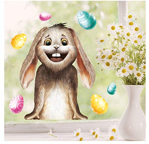 Wandtattoo Loft Fensterbilder Frühling Selbstklebend Hase & Ostereiern Motiv – A4 Bogen, Wiederverwendbar – Deko Frühling, Frühlingsbild Fenster, Fensterdeko Frühling, Fensterbild Ostern