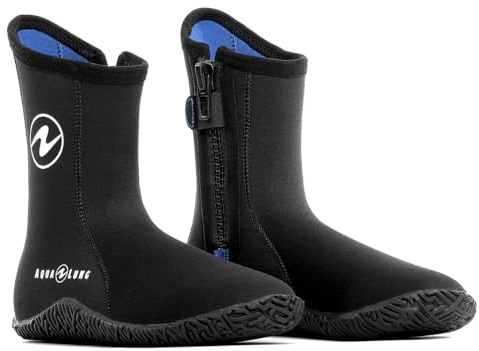 AQUALUNG Unisex Echozip Dive Boots - Durable Warm Flexible Neoprene Scuba Diving Boots for Men & Women - Enhanced Protection, Slip-Resistant Treaded Sole & YKK Zippers, Black/Blue, 11, 5mm