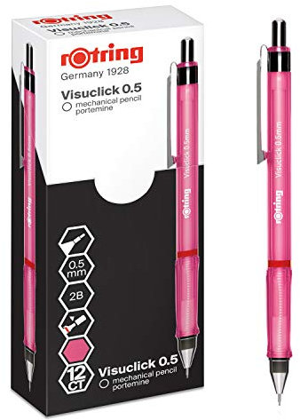 rOtring Visuclick portemine, 0,5 mm, Mine 2B, Corps rose vif, Boîte de 12