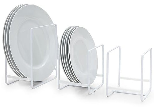 Juvale 3 Piece Plate Organizer for Kitchen Cabinet, Shelf, 2 Sizes for Pots, Pans, Cutting Boards (White)