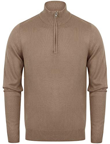 Kensington Eastside Men's Funnel Neck Quarter Zip Knitted Jumper Taupe