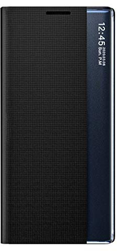TANYO Schutzhülle für Samsung Galaxy Note 20 Ultra (5G/4G), Premium-PU-Leder Schutzhülle mit transparentem Fenster, Spiegelmodus, Schutzhülle mit klappbarem Ständer – Schwarz