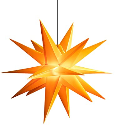 LED WEIHNACHTSSTERN 3D 18 Zacken 55 cm inkl. LED-Leuchte + Trafo + Timer Leuchtstern Außenstern Faltstern Adventsstern wetterfest für außen und innen 5m Kabel von Dekowelt (Gelb)