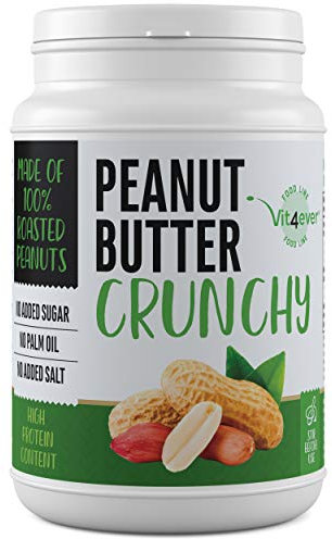 Erdnussbutter Crunchy - 1kg natürliche Peanutbutter Ohne Zusätze - 30% Proteingehalt - Erdnussmus ohne Zusätze von Salz, Öl oder Palmfett - Vegan