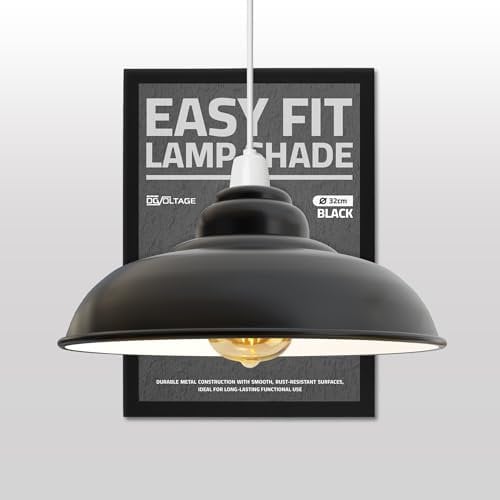 DC Voltage Modern Industrial Metal Ceiling Light Shade, 32cm Large Curvy Easy Fit Pendant Lamp Shade for Living Room, Kitchen, Hallway (Free Reducer Plate)