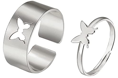 Partnerringe 1 Paar Schmetterling Ringe für Damen Herren Edle Paare Verlobungsringe Eheringe Trauringe Partnerringe Freundschaftsringe Versprechen Rringe Matching Rings Schmuck Geschenk Silber