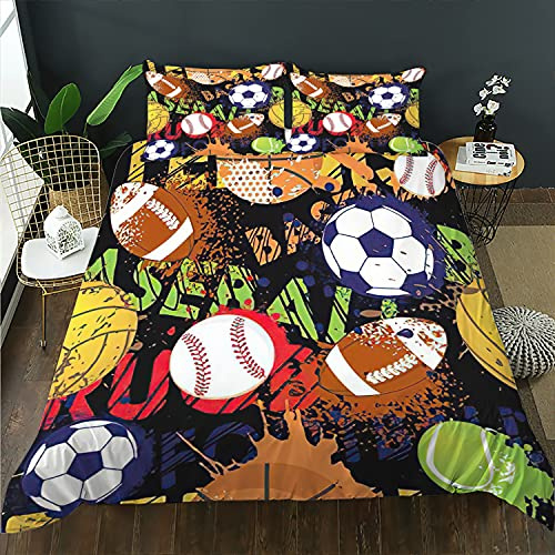 AILONEN Football Bedding Sets for Teen Boys,Sport Duvet Cover Set,Basketball Theme Bedding Set, Comforter Cover Full Size for Boys,1 Quilt Cover 2 Pillowcases 3 Piece