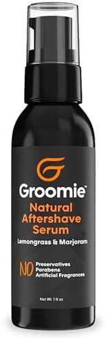 GROOMIE Natural Aftershave Serum for Bald Men - Mens Skin Care and After Shave for Head, Neck, Face & Chin - Soothing Balm to Tend Skin and Prevent Bumps and Razor Burn After Hair Removal - 3.3 FL OZ