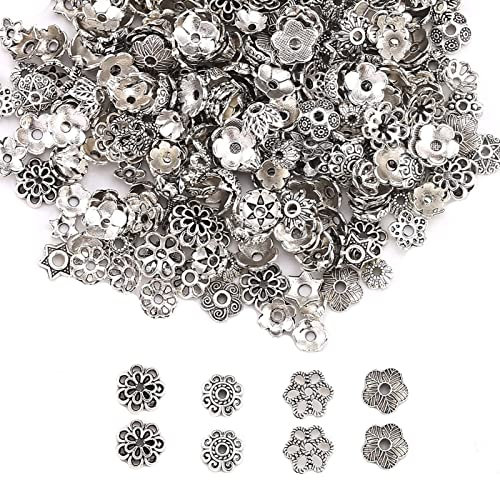 HERZWILD Perlenkappen 200g Schmuckperlenkappen für Armbänder zum Basteln Bastelperlen Set mit Loch zum Auffädeln Schmuckzubehör (silber-A)