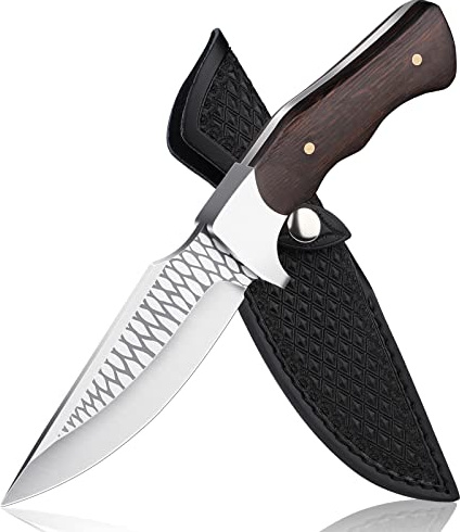 DRAGON RIOT Outdoor Messer mit Scheide, Jagdmesser Feststehende Klinge mit Holzgriff, Survival Messer Full Tang, Robust Bushcraft Camping Messer, Geschenk für Männer