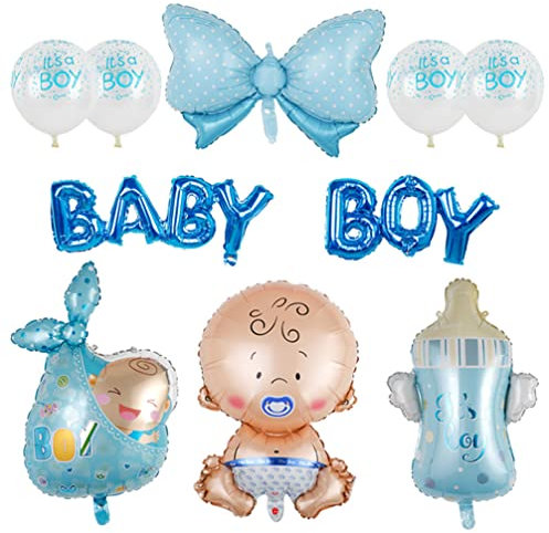 Houhounb Blau Babyparty Deko Junge Baby Shower Party Decoration Baby Shape Foil Balloon Krawatte Babyflasche Ballon für Gender Reveal Party Decoration