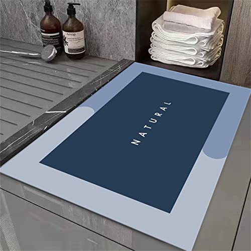 Super Absorbent Floor Mat,Badteppich Badezimmerteppich,Duschteppich,Badvorleger Rutschfest Waschbar,Home Badematte,Soft Floor Mat for Home,Schnell Trocknend Schmutzabweisende,Blaues Quadrat 70x120cm