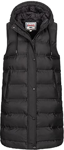 LONSDALE Weste Damen Lang mit Kapuze XL Moonzie | Ärmellose Weste Damen Lang - Weste Damen Schwarz - Figurbetonte Passform Steppweste Damen Lang Schwarz