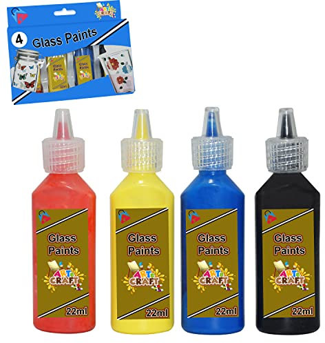 SRV Hub® 4PCs Glass Paints Colour Bottles (22ml, 0.85Oz) for Wine Glasses, Light Bulbs, DIY Painting, Arts and Crafts for Kids 3+ Years