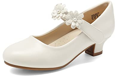 DREAM PAIRS Ballerinas Mädchen Schuhe Kommunionschuhe Stöckelschuhe Festliche Prinzessin Schuhe Mary Jane Strap Schulschuhe,Size 36,Elfenbein,SDFL2317K